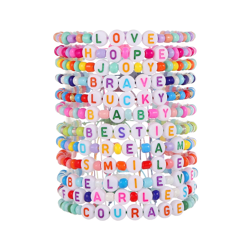 Simple Macaron Letter Bracelet Female Couple Bff Bracelet Colorful Bead Love Fluorescent Adjustable Woven Bracelet for Women