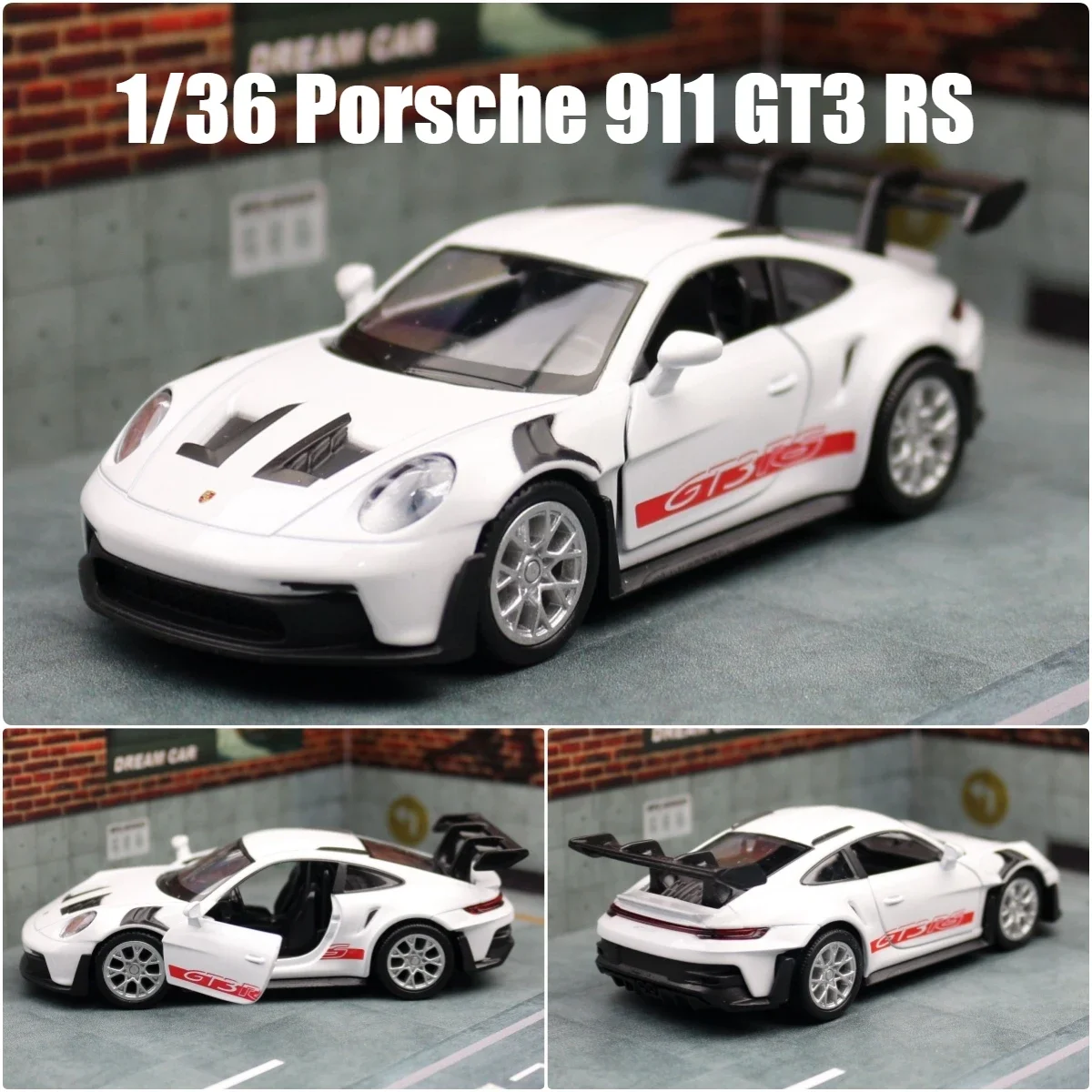 1:36 포르쉐 911 GT3 RS 슈퍼카 합금 자동차 다이캐스트 및 장난감 차량, 미니어처 체중계 모델 자동차, 어린이용 장난감