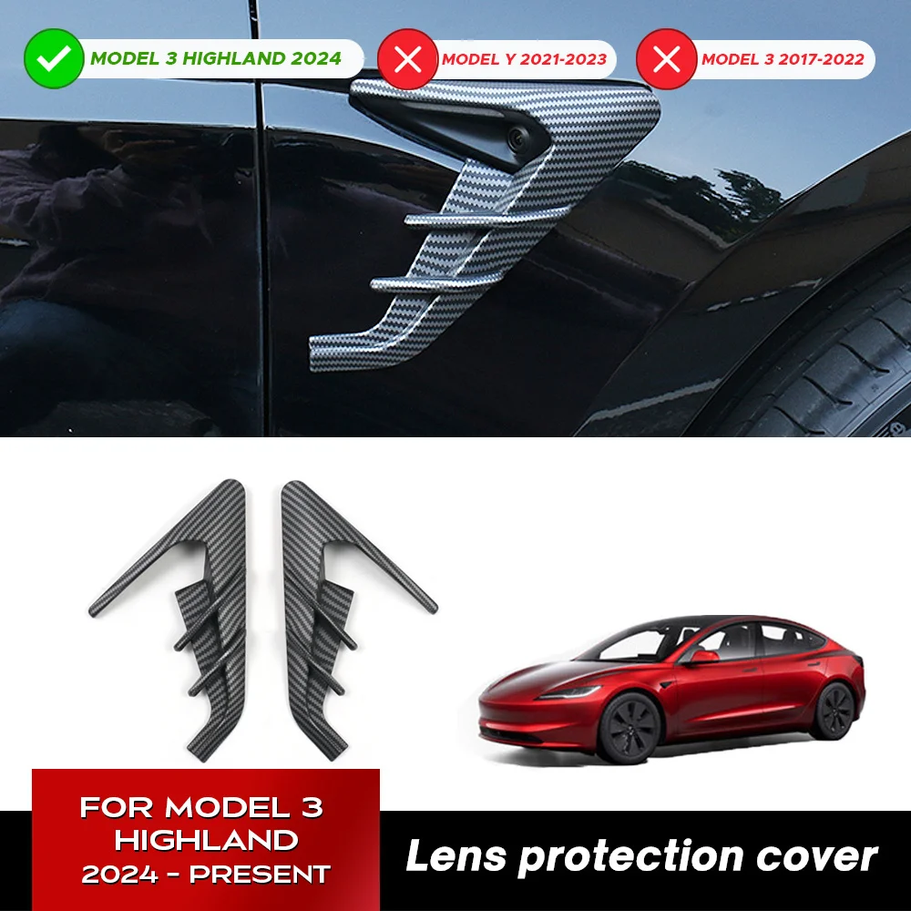 2pcs Side Camera Cover for Tesla New Model 3 Highland 2024 Leaf Board Camera Protective Cover Car Modification Car Accessories