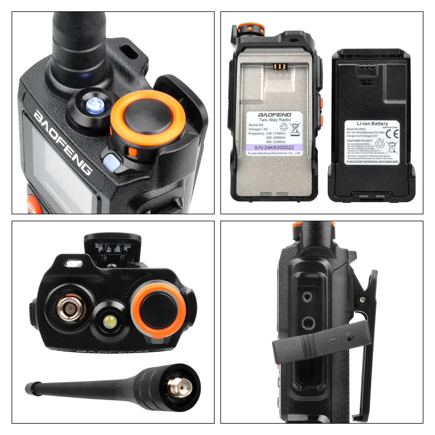 Baofeng Walkie Talkie K6 Aircraft Multi-Band 999Ch 5W 1.44