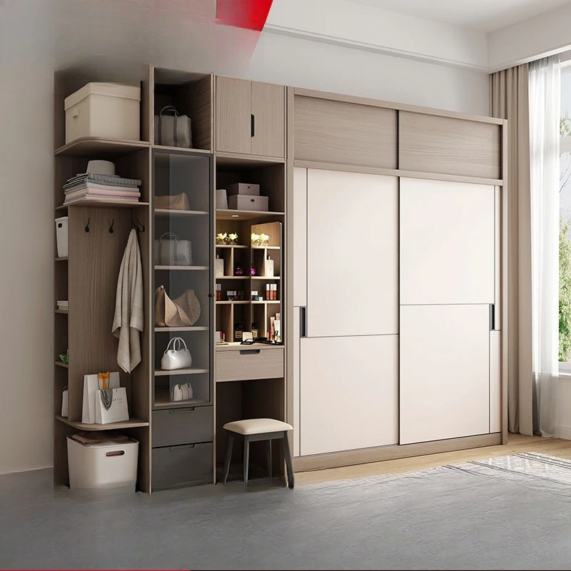 

Sliding door wardrobe, modern simple large wardrobe with top cabinet, corner cabinet bedroom wardrobe