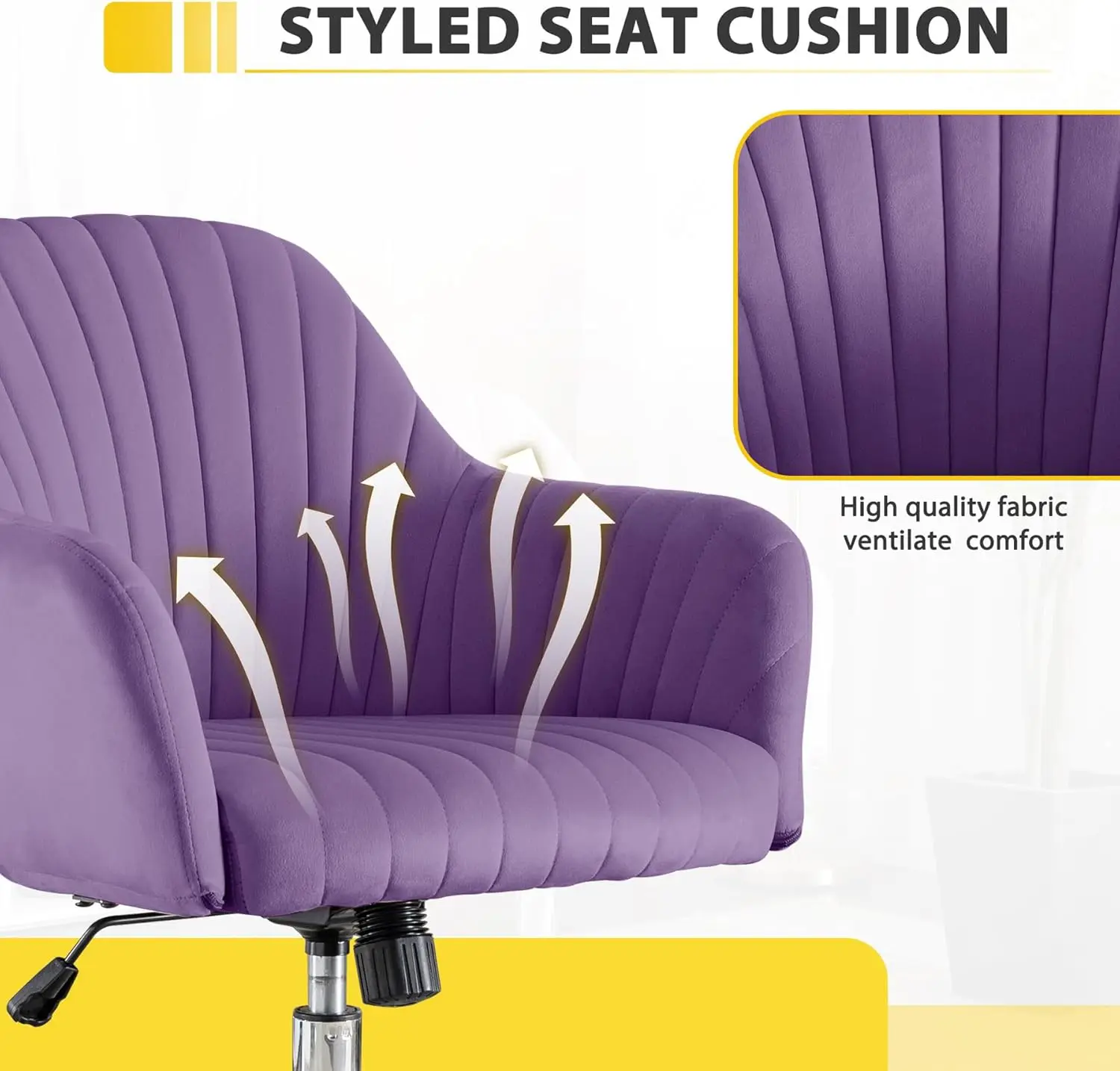 

Purple Vanity Desk Chair Comfy With Back And Wheels,Velvet Rolling Office Chair For Vanity Makeup Room,Height Adjustable,360