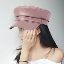 Wide Brim Beret Hat Stylish Women's Faux Leather Beret Hat with Extended Brim Flat Dome Newsboy Cap for Outdoor Leisure