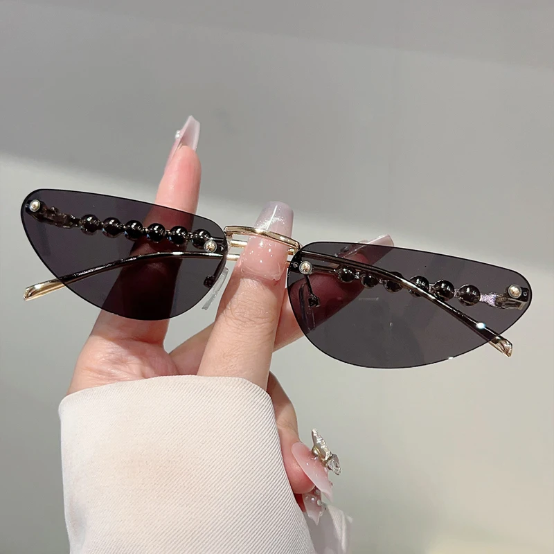 GM LUMIAS Randlose Dreieck Sonnenbrille mit Perlen Frauen Neue Mode Vintage Casual Sonnenbrille Trendy Marke Design Dekor Shades – Detail 10