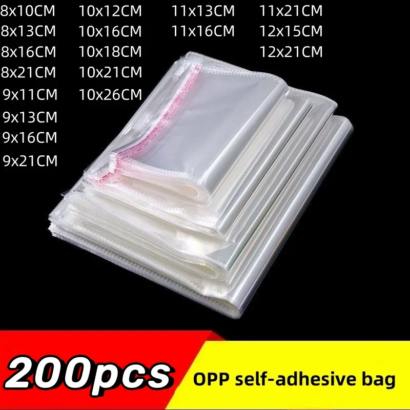 Bolsas de plástico de celofán OPP, bolsas de sellado autoadhesivas transparentes, bolsas de dulces de regalo y bolsas de embalaje de joyería, 200 piezas