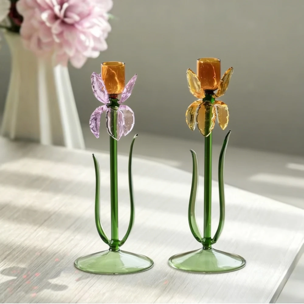 Modern Glass Three-dimensional Iris Flower Candle Holder Desktop Decoration Home Atmosphere Candle Holder Wedding Party Decor