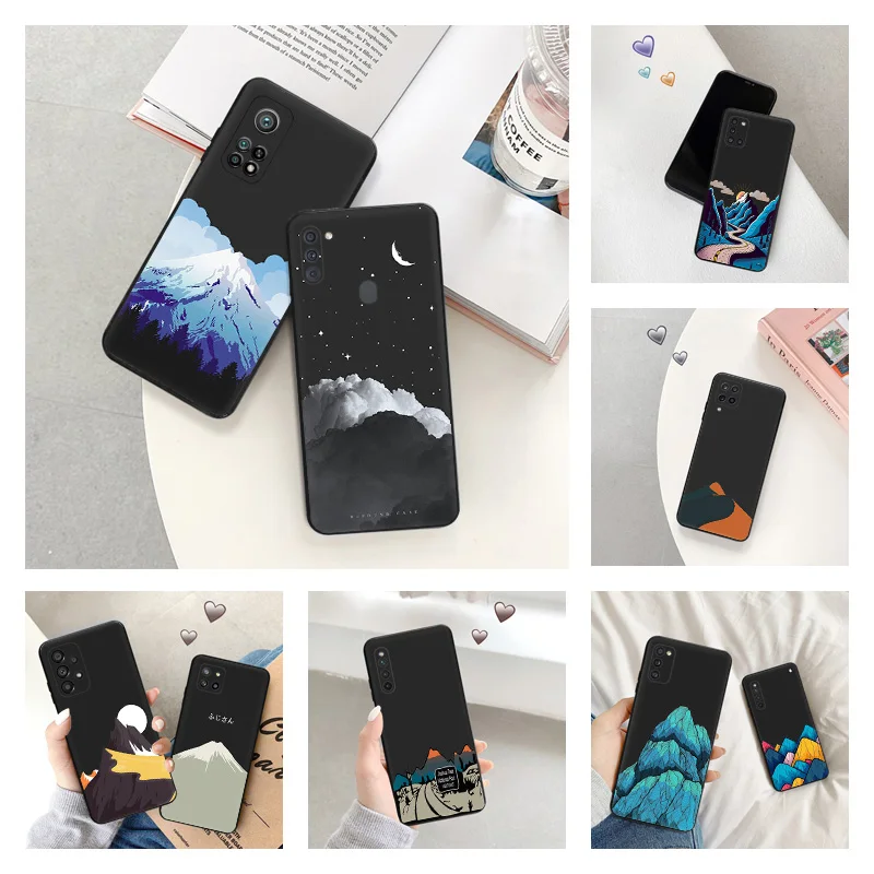 Phone Case for Samsung A40 A51 A52 A53 A54 A71 A72 A73 A74 A41 A42 A31 A32 A33 Snow Mountain Volcano dune Black Silicone Cover