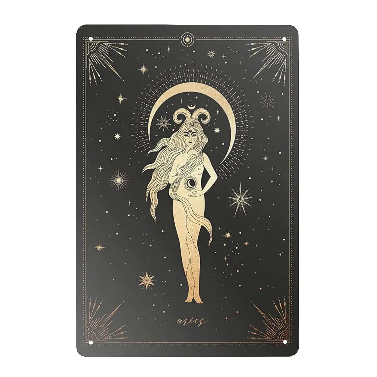 Krouterebs Vintage Metal Tin Sign Aries Aries Goddess Zodiac Aries Aries Star Sign Star Birth Wall Art Aries Gift Aries Art Arie