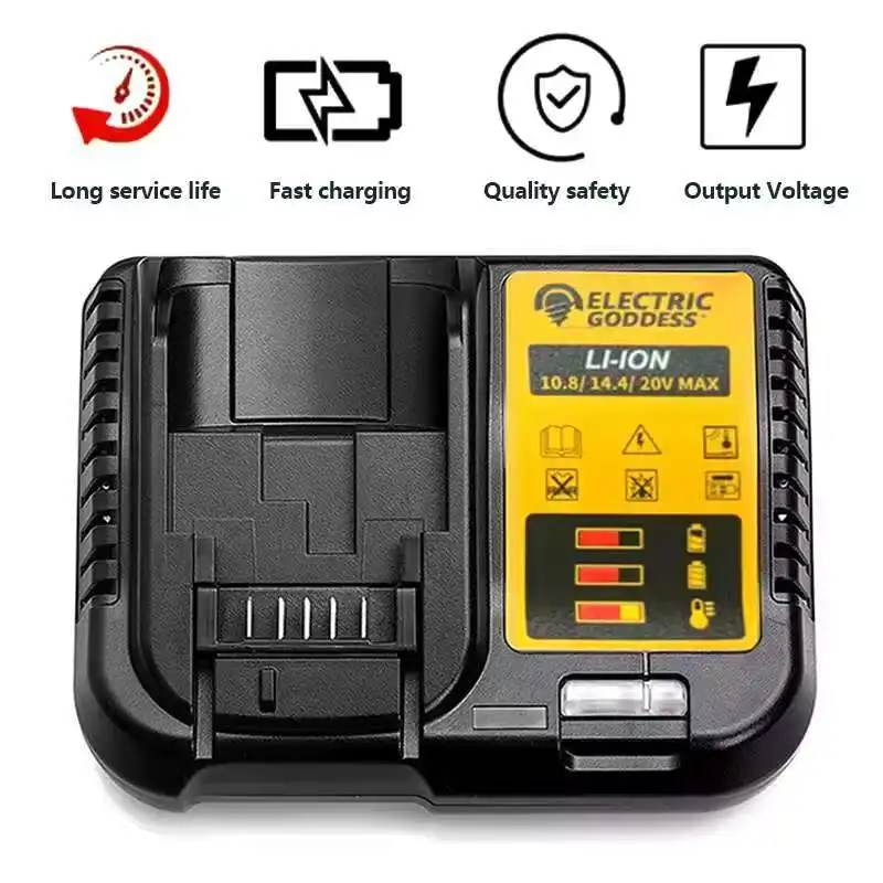 Electric Goddess 10.8V 14.4V 20V Dehydrated Lithium ion Battery Charger Indicator and Stable Cooling Port Cargadores Dewalt Tool