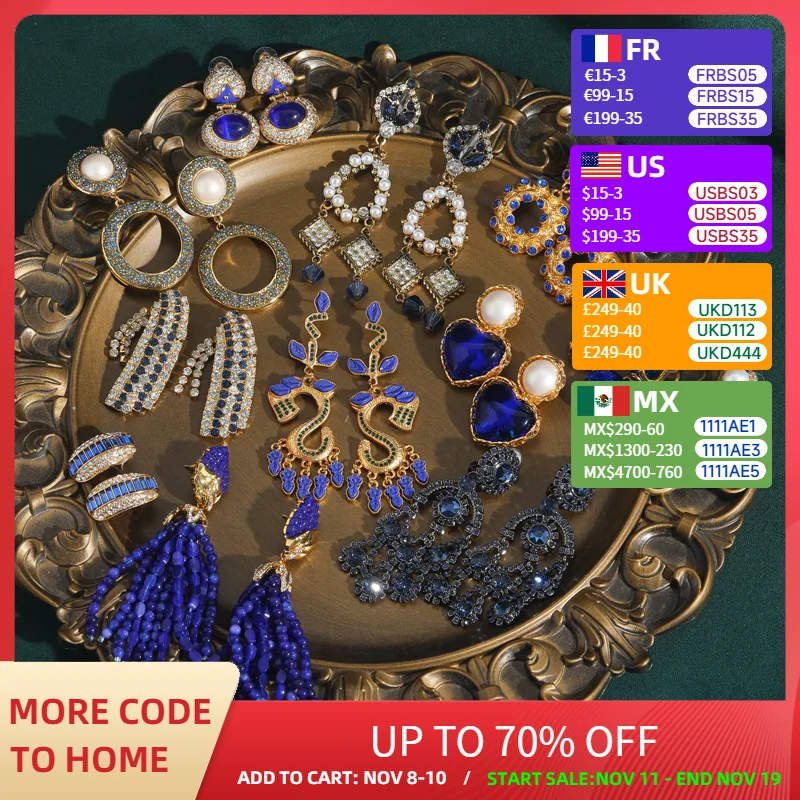 

Vintage Blue Earrings Crystal Gold Color Circle Dangle Woman Luxury Dubai Jewelry Designer Wedding Accessories New In 2025 Trend