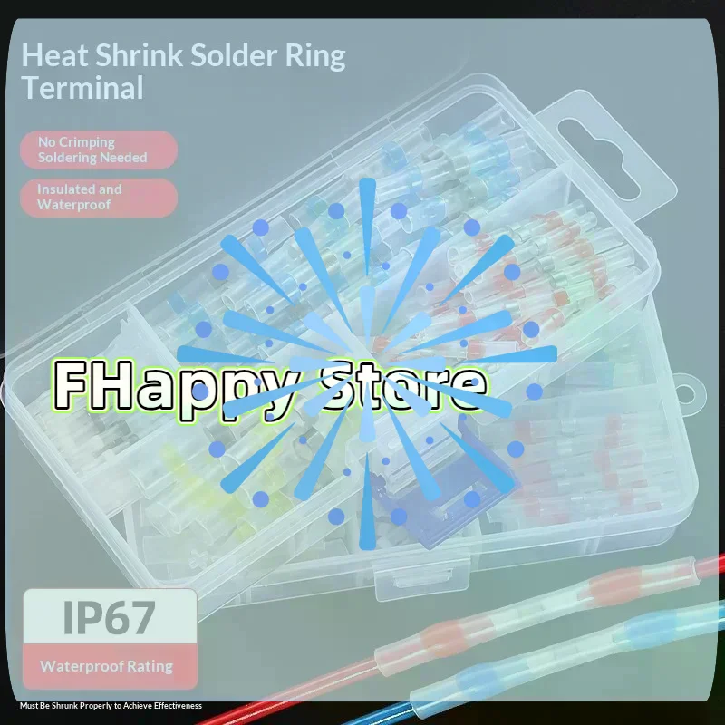 [MA]50/70/100Pcs Electric Copper Tape Solder Sleeve Waterproof Solder Seal Tin Ring Heat Shrink Butt Wire Connector Terminal[MA]