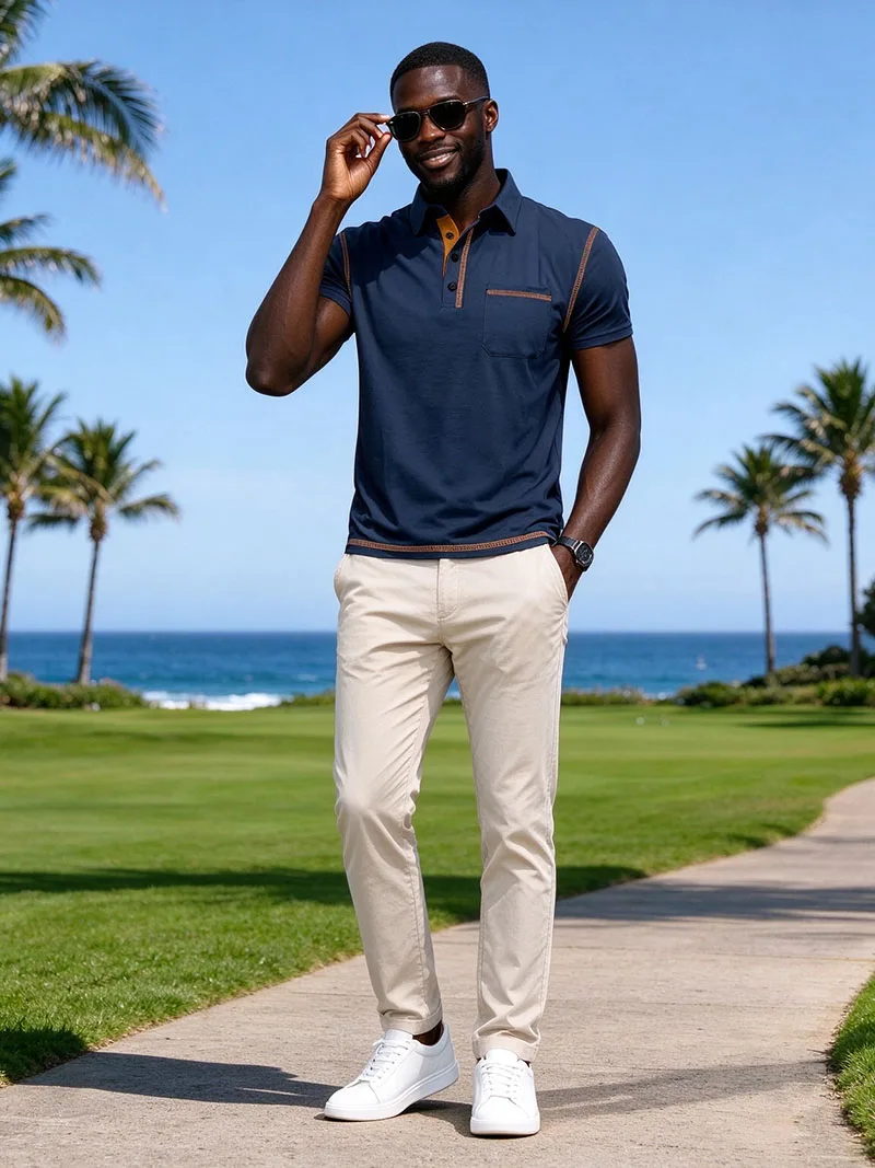 2024 Neues Sommer-Poloshirt für Herren mit Revers und Tasche, atmungsaktives Polyester, Kurzarm-Oberteil, lässige Alltags-, Büro- und Businesskleidung für Männer – Detail 13