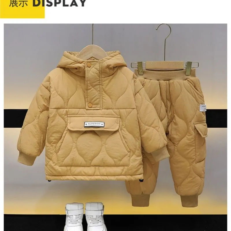 

2024 new Winter Baby Boys Hooded Warm coat+ pants Padded Jacket Down Parkas Kids Children Casual Comfortable Overcoats Clothes