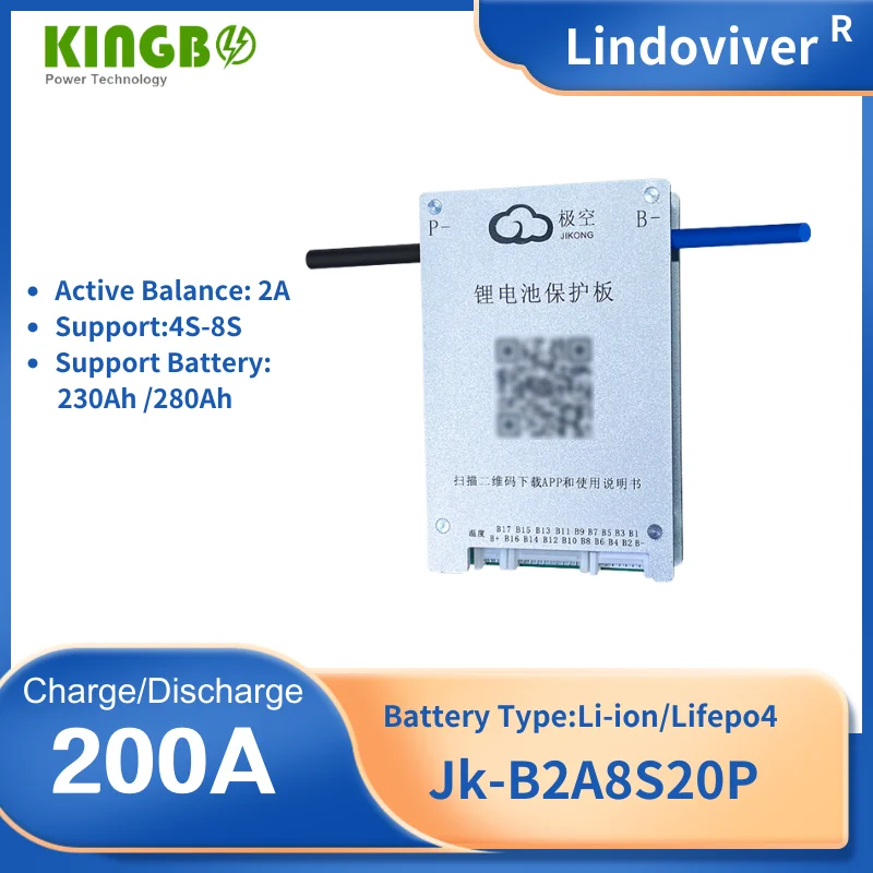 LiFePo4バッテリー,インテリジェントBMS,4s,6s,7s,8s,200a,12v,24v,JK-B2A8S20P