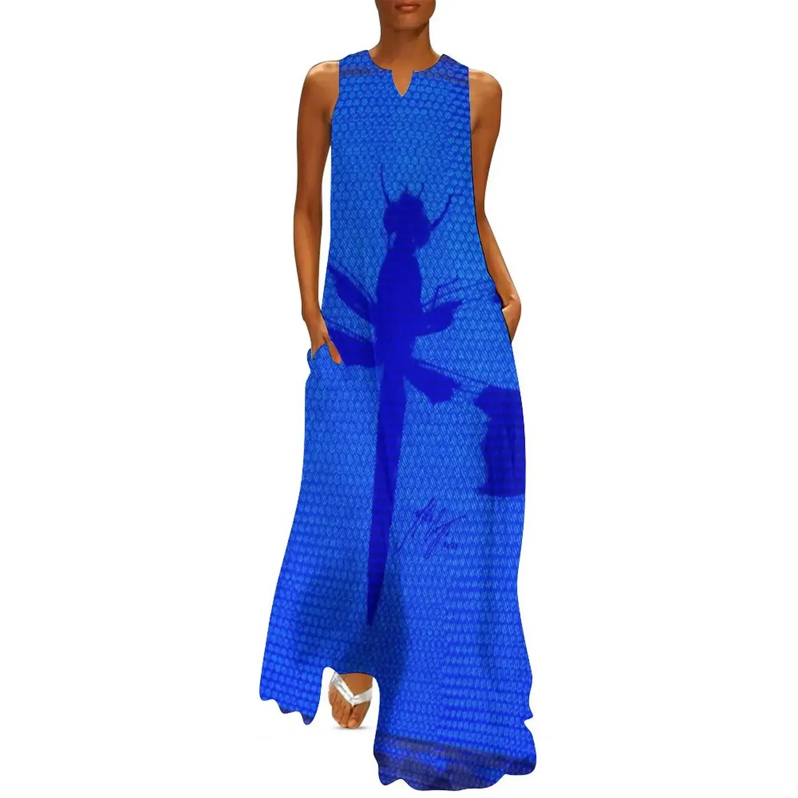 

There Be Dragonfly on Blue Hexagonal Bubblewrap Pattern Long Dress cocktail dresses fairy dress Dress