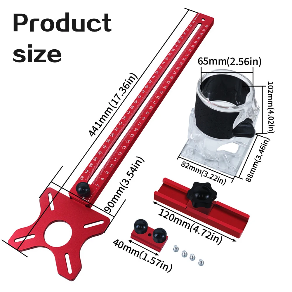 4 en 1 Router Fresado Groove Bracket-Gabinete Hardware Jig Aluminio Router Círculo Corte Jig Punch-Router Fresado Groove Bracket