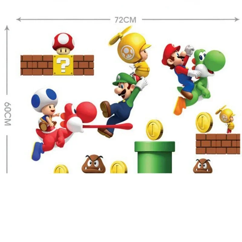 Super Mario Bros Wallpaper Anime Luigi Wall Stickers Children Bedroom 3D Background Mural Stickers Decorate Kindergarten Poster