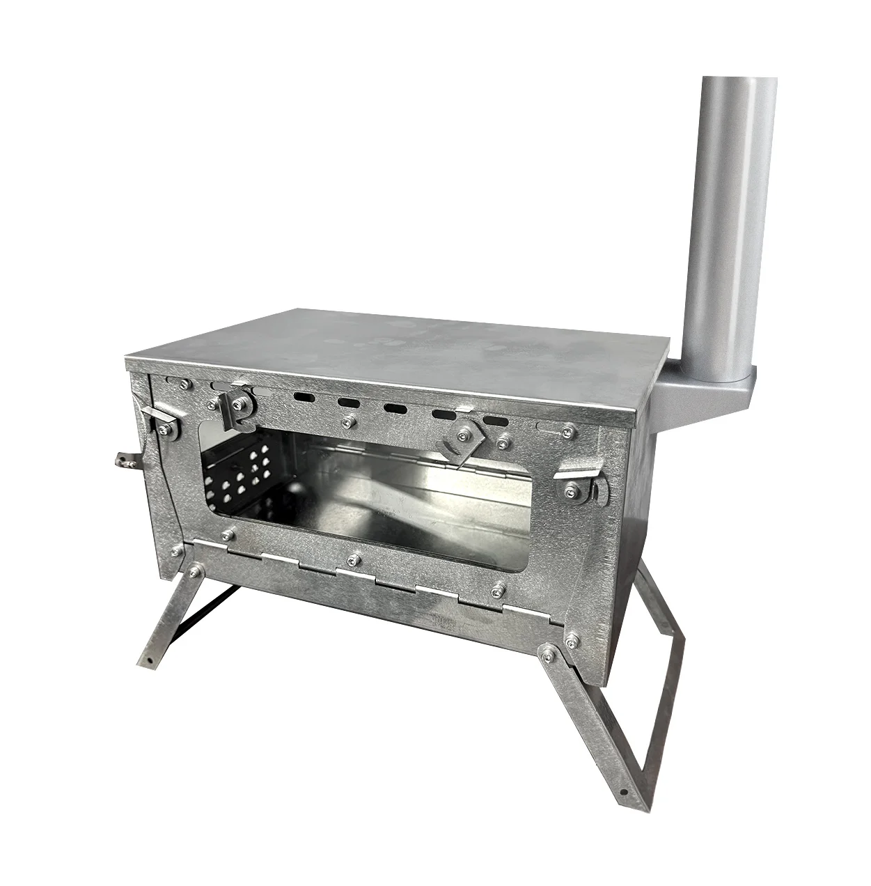 Stainless Steel 2-Burner 3-5 People Portable Tent Stove Visual Glass Chimney Folding Design Camping