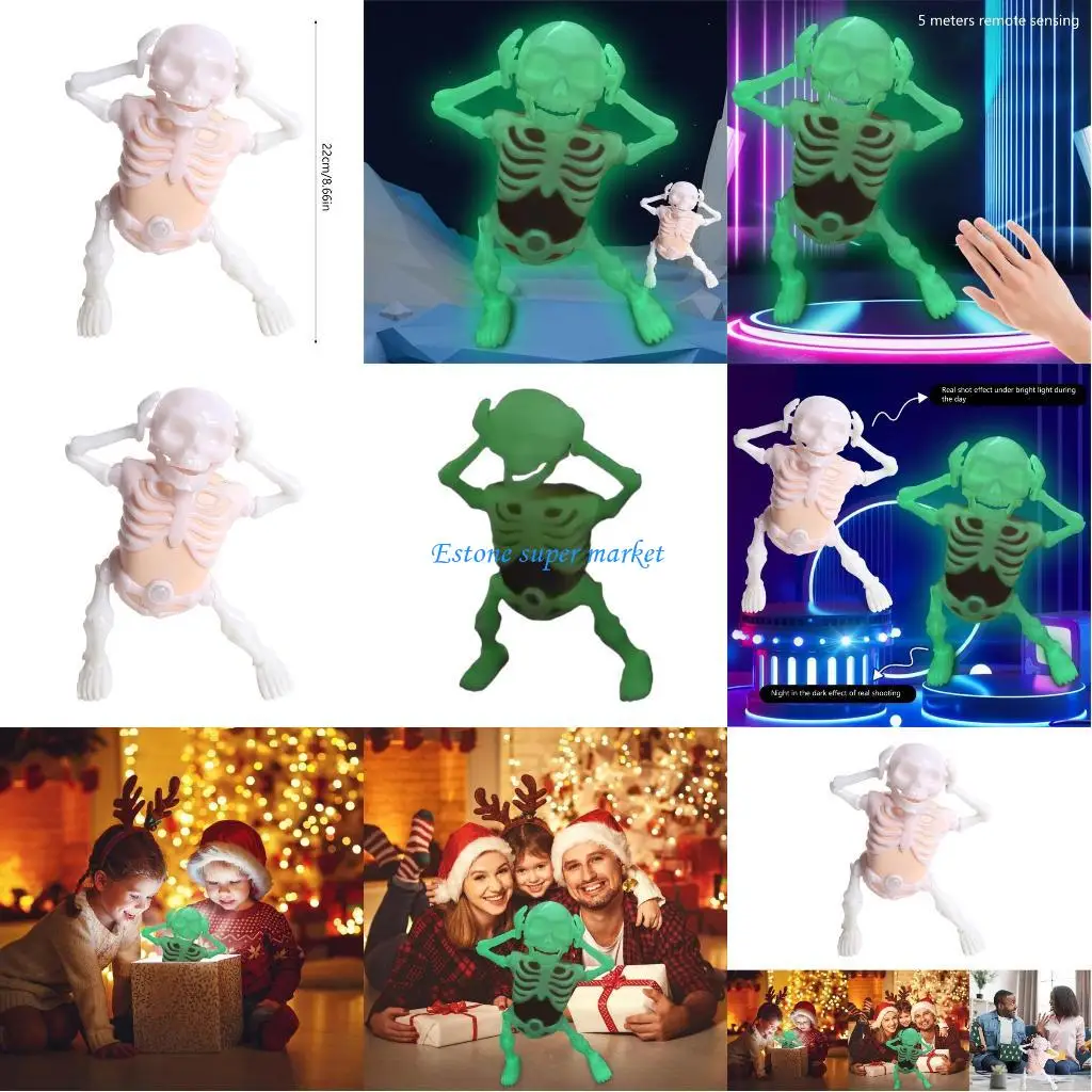 

090B Interesting Glowing Toy Skeleton Light Up Toy Musical Halloween Skeleton Gift