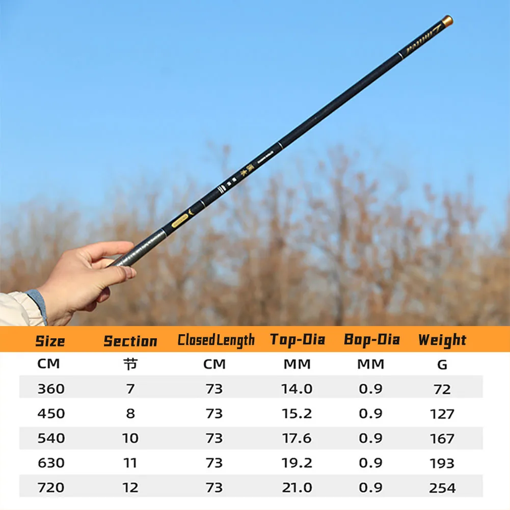 Telescopic Fishing Rod Carbon Fiber Ultra Light Fishing Pole Portable Travel Rod Stream Carp Fishing 3.6M/4.5M/5.4M/6.3M/7.2M