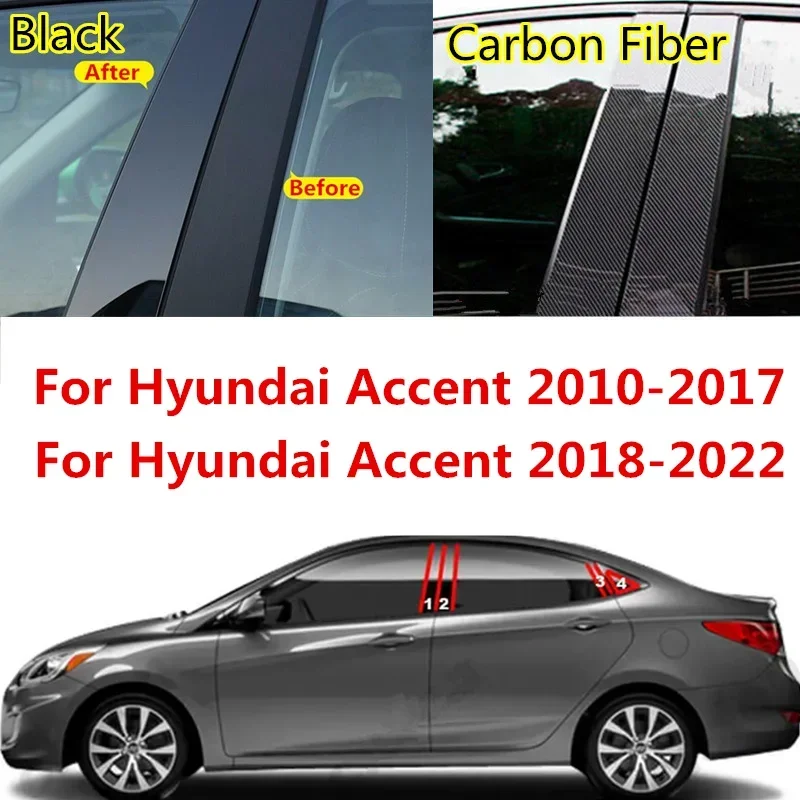 

Car Glossy Black Carbon Fiber Door Window Pillar Posts Pillar Molding Cover Trim For Hyundai Accent 2010-2022