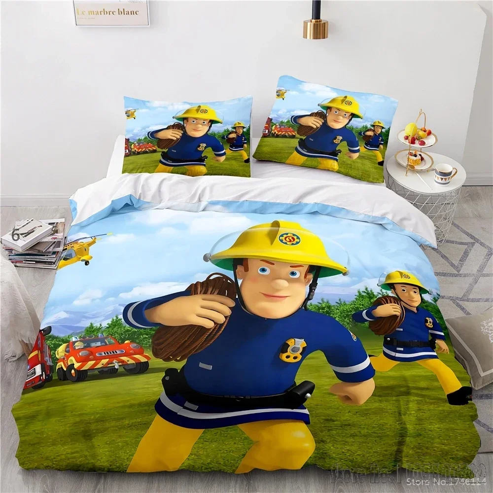 3D Cartoon Printed Fireman Firefighter Sam Duvet Cover Set HD Comforter Cover Bedclothes for Kids Bedding Sets Bedroom Decor