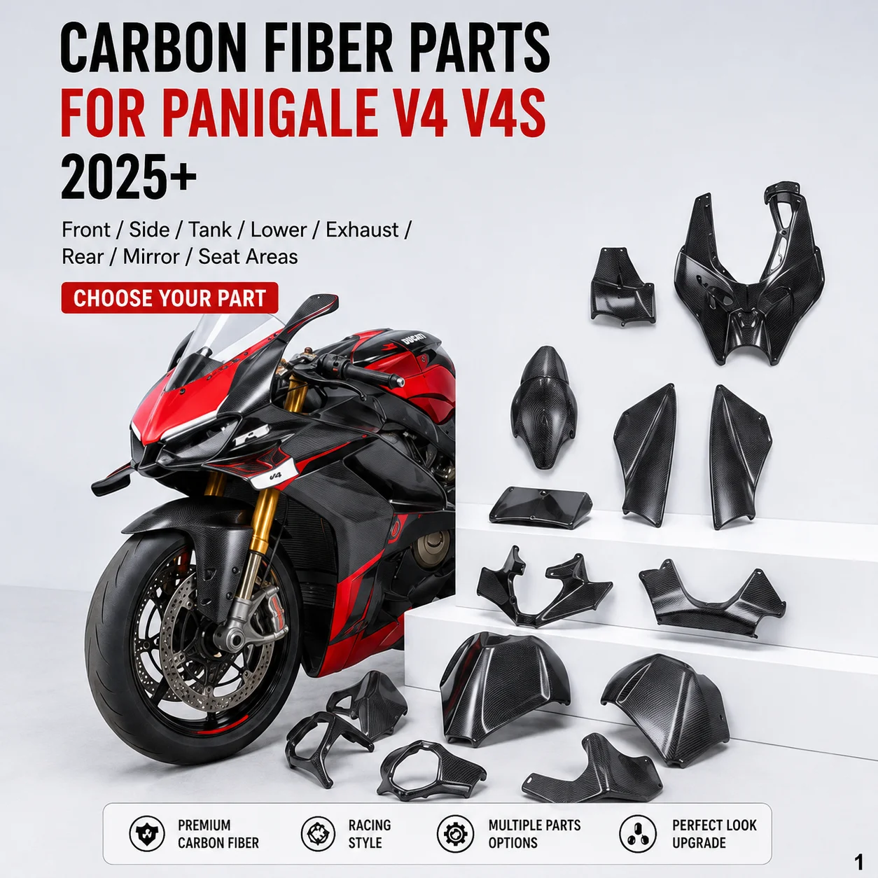 

Carbon Fiber Parts Collection for Ducati Panigale V4 V4S 2025+ Front Fender Winglets Belly Pan Tank Cover Motorcycle Accessories