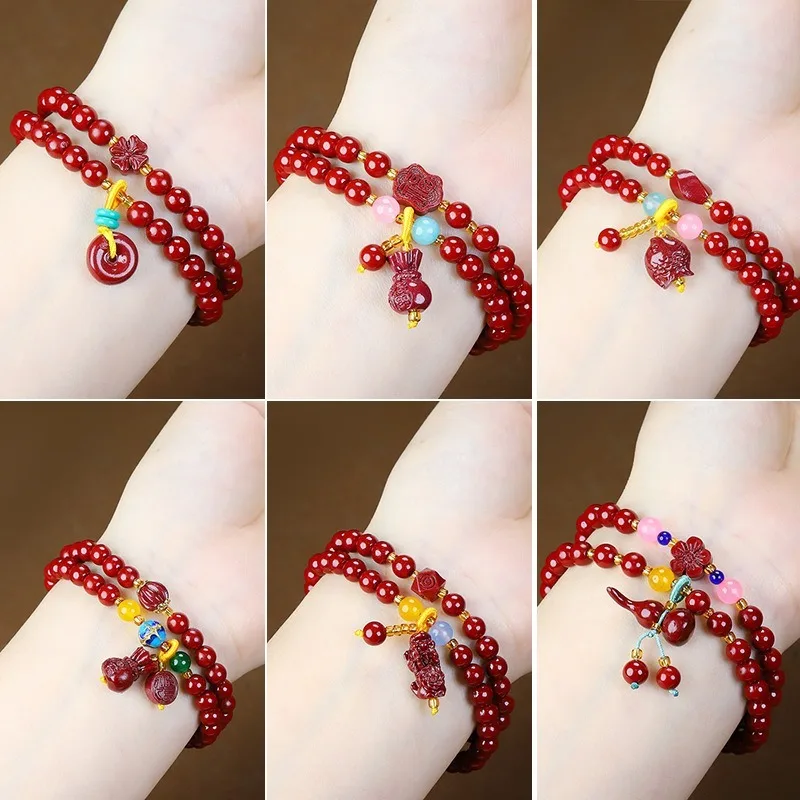 

Новый браслет из киновари, многослойный классический браслет в этническом стиле.