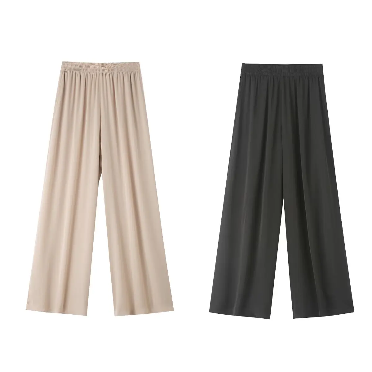 

Women's 2024 new fashion pleated design loose side pockets casual wide leg pants retro high stretch waist women's pants Mujer