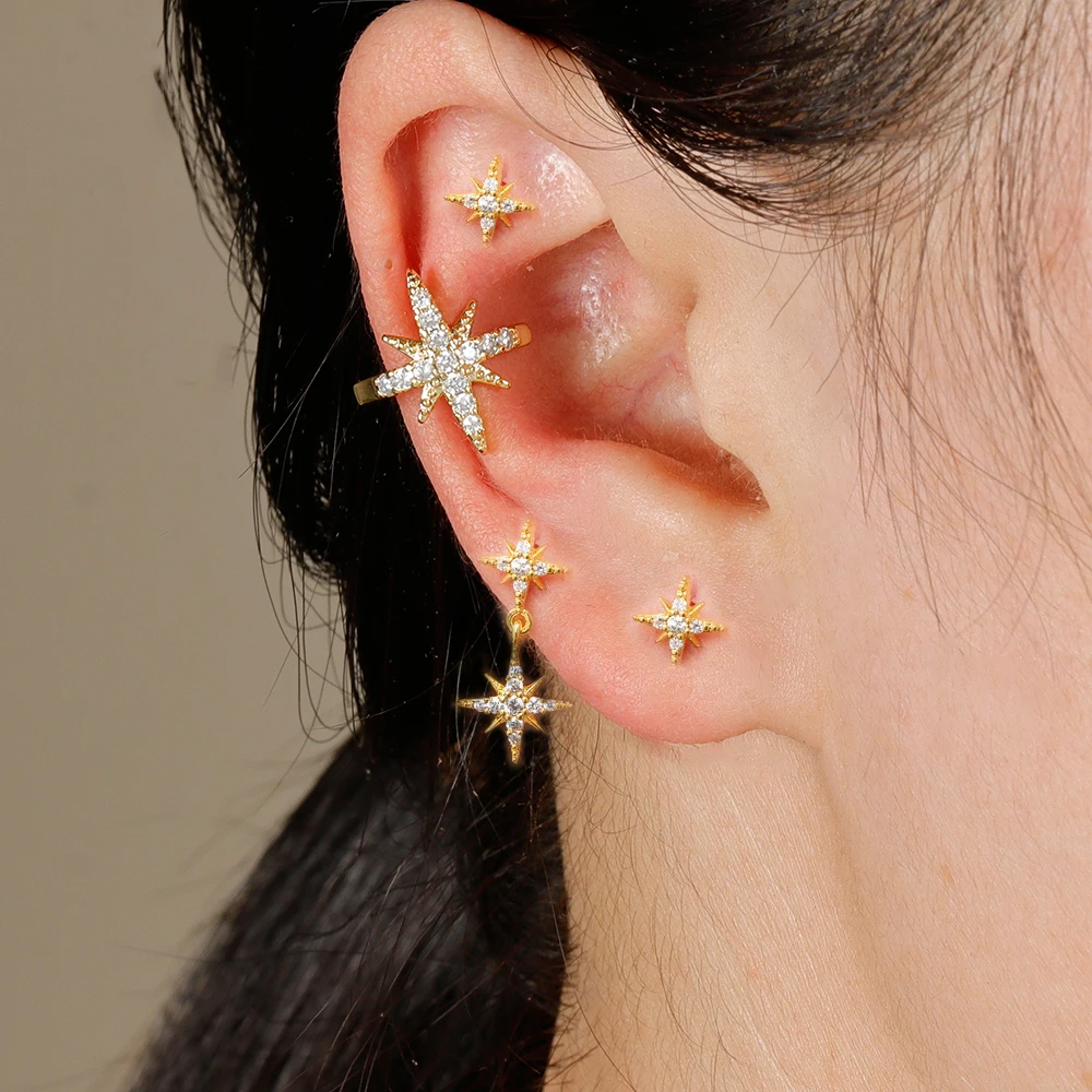 1pc moda aço inoxidável mini zircão cartilagem piercing brincos para mulheres helix tragus estrela brinco piercing jóias
