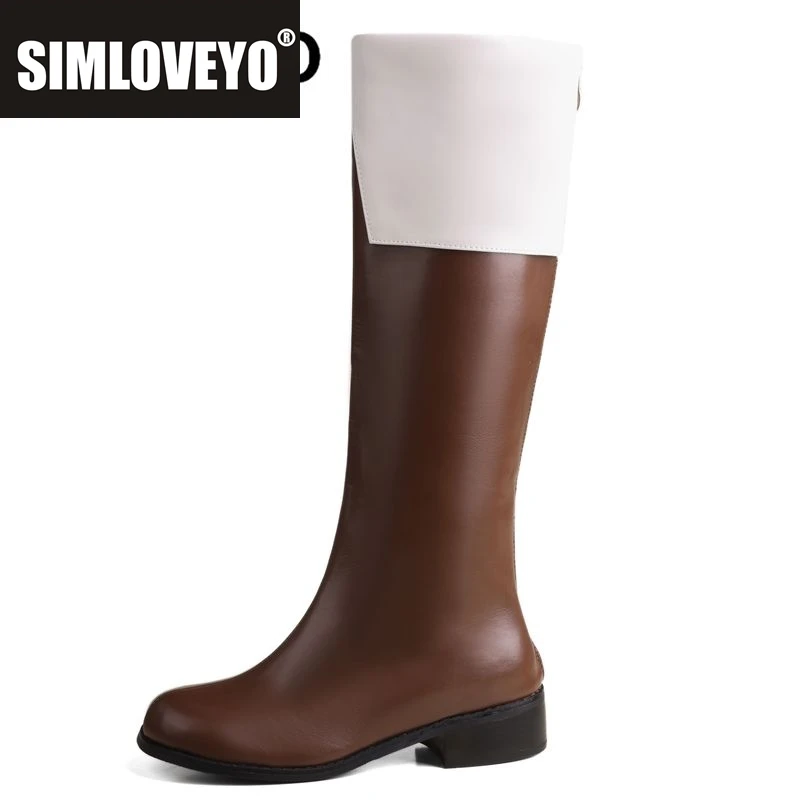 

SIMLOVEYO Женские сапоги до колена в стиле ретро с круглым носком и блочным каблуком на молнии, разноцветные большие размеры 46, 47, 48, мягкие ботильоны для отдыха и верховой езды