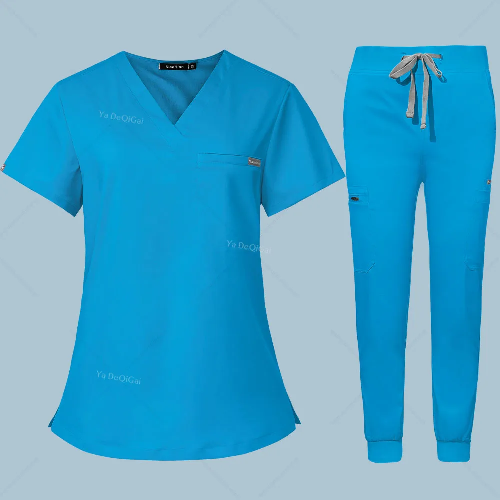 Medisch Verpleegkundige Uniform Scrubs Blouse Broek Mode Unisex Scrub Pak Korte Mouw T-Shirt Joggingbroek Dokter Tandarts Overalls