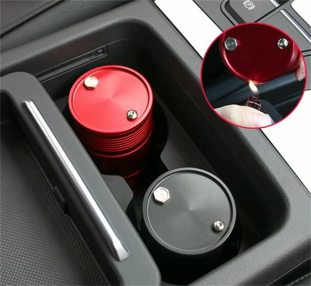 Car Red Led Trash Aluminum Garbage Holder Ashtray Storage Bag Accessories Auto Door Seat Back Visor Trash Paper Dustbin