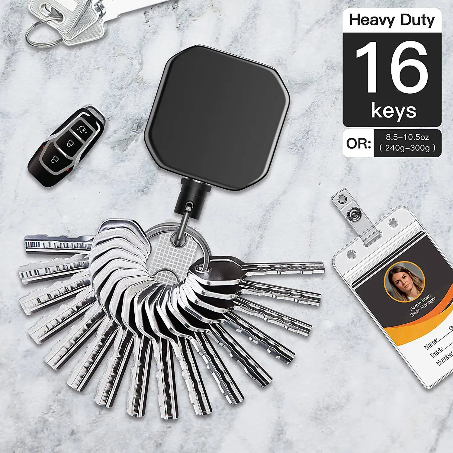 Heavy Duty Metal Retrátil Mosquetão Keychain, Cinto Emblema Carretéis Clip, Cabo De Fio De Aço Reforçado, 28,3"