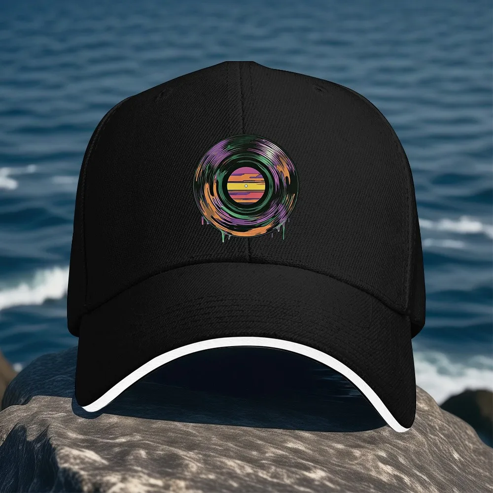 Abstract Splatter Vinyl Record Baseball Cap Unisex Polyester Music Lover Outdoor Casual Adjustable Hat