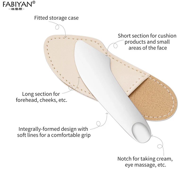 Raschietto Guasha in acciaio inossidabile con borsa in pelle Pu Spatola in metallo Massaggiatore facciale Strumenti per la cura della pelle del viso di bellezza Scheda Guasha