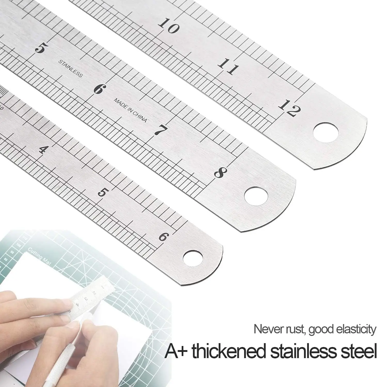 Stainless Steel Double Side Straight Ruler Centimeter Inches Scale Metric Ruler Precision Measuring Tool School Office Supplies