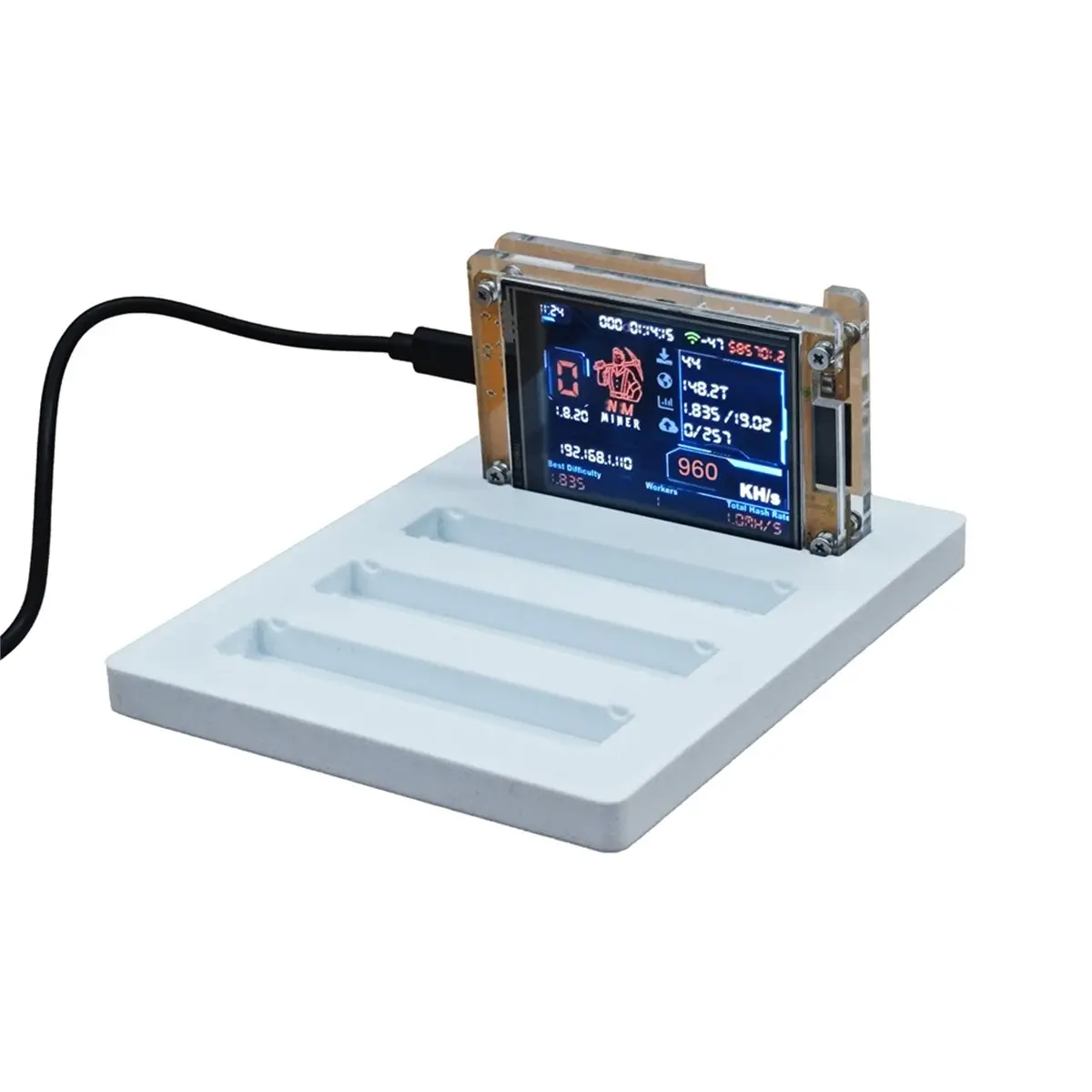 

Upgraded +4 Slots Stand 4X 960H/S 2.8 Inch Smart Display Bitcoin Crypto Low Power Lottery Miner