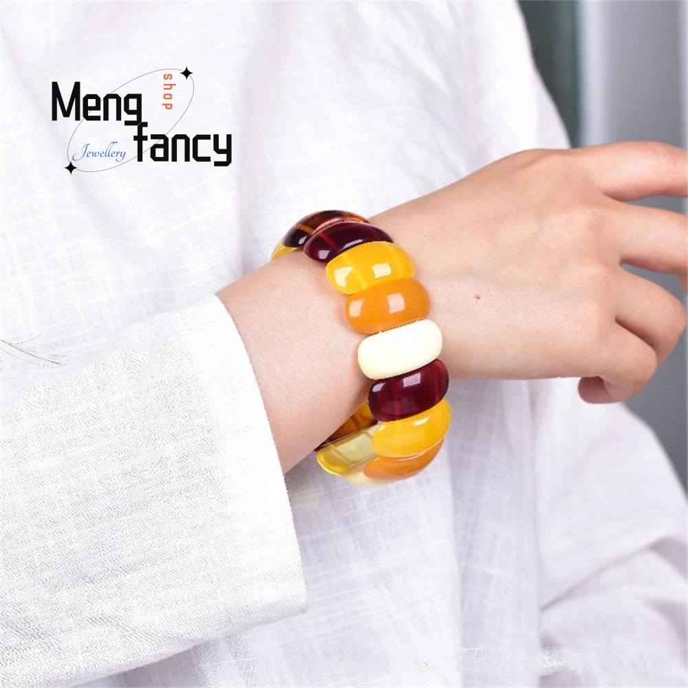 Natural Amber Beeswax Chicken Fat Yellow Bracelet Simple High-grade Exquisite Fashion Luxury Jewelry Best Selling Holiday Gifts