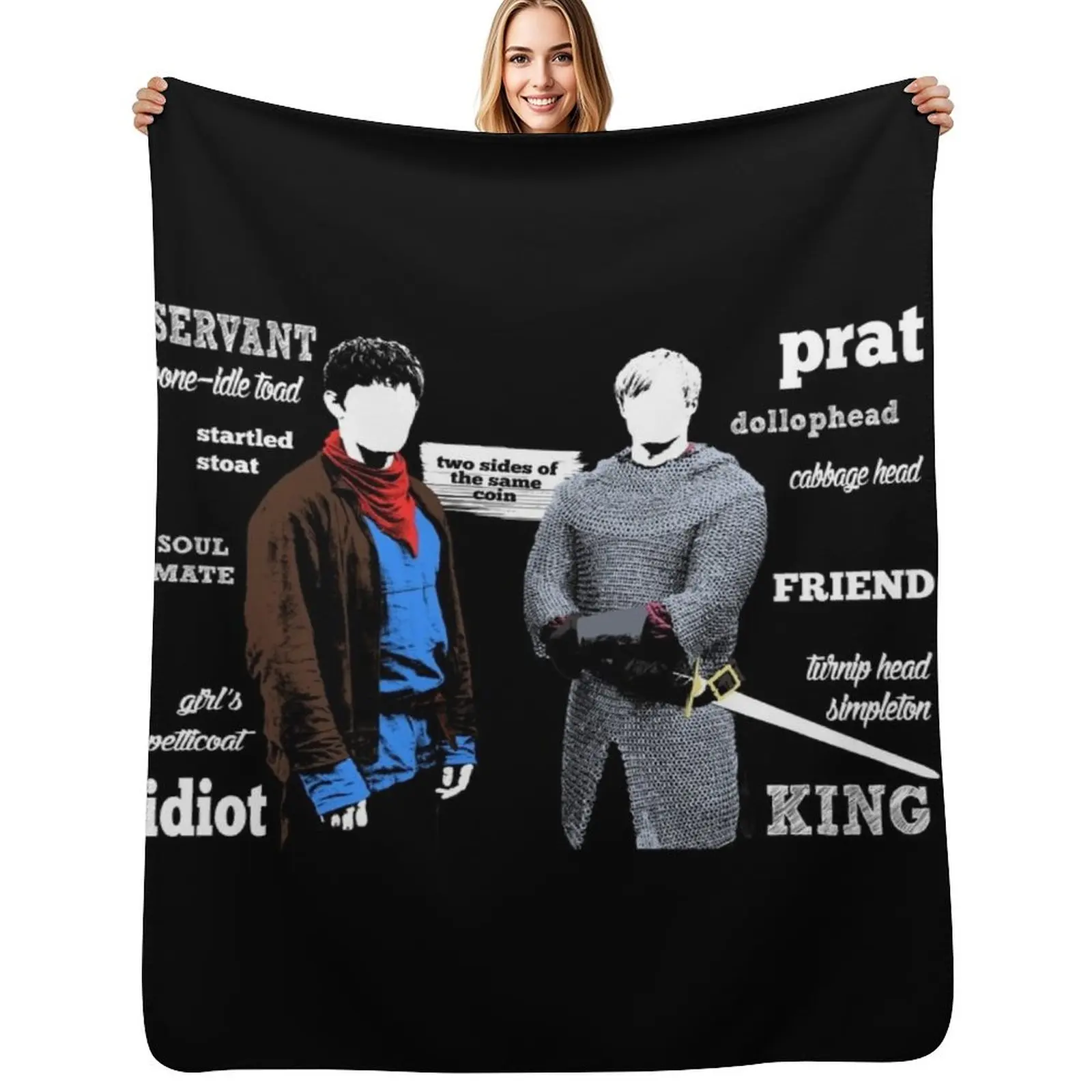 

Merlin and Arthur Titles Throw Blanket Beach Warm Large Loose Blankets