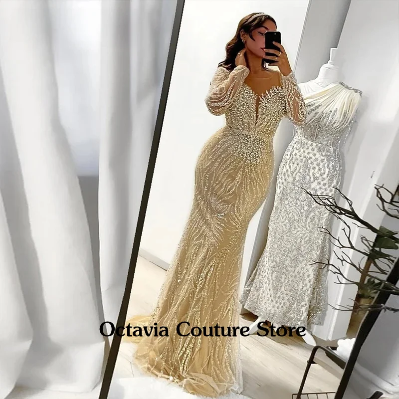 

Гламурное вечернее платье русалки с длинными рукавами и кристаллами, Саудовская Аравия, Vestido De Fiesta, церемониальная вечеринка по индивидуальному заказу