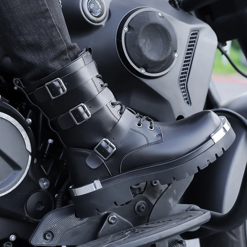 Men's Motorcycle Boots Riding Tall Casual Unique Street Style Plus Size Versatile