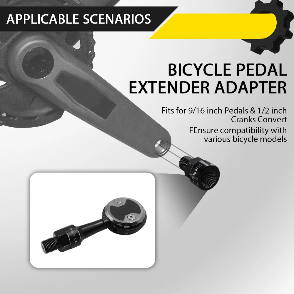 ALLTOO Bike Part Bicycle Pedal Adapter 9/16 In & 1/2 In Cranks Convert Parts Pedal Extenders Adaptors Lock Extension Accessory