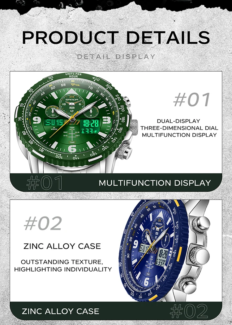 SANDA Neue Business-Quarzuhren für Herren, modisches Edelstahlband, Datum, multifunktionaler Chronograph, 5 Bar, wasserdichte Uhr – Detail 18