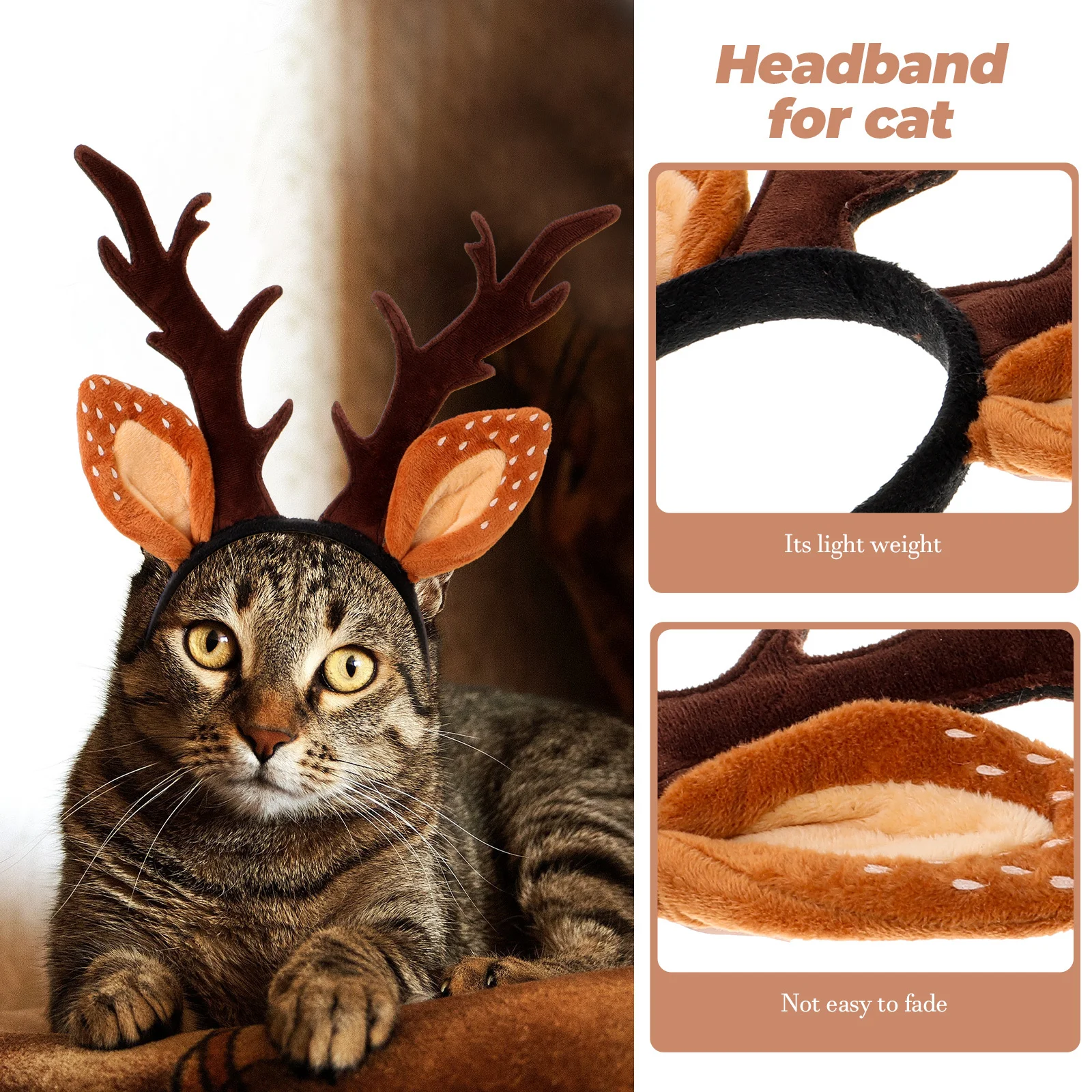 

Antler Hair Hoop for Cat Christmas Costume Pet Headband Holiday Dress Up Accessory Ideal for Dog Kitten Party Outfit Size L