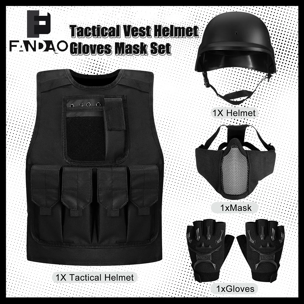 

Tactical children's Vest Set Airsoft Protection Helmet Set 4 Packs Vest Helmet Gloves Mask for CS Paintball Shooting Hunting