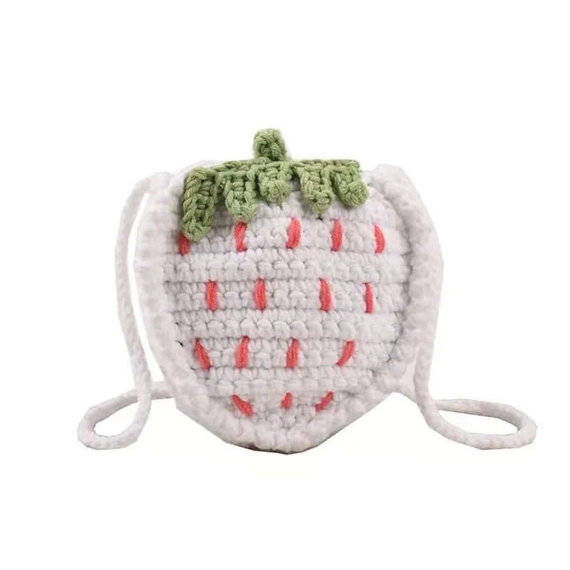 

Girl Celebrity Children Cross-body Bag Foreign Style Lovely Strawberry Wool Handmade Knitting Out Change Bag