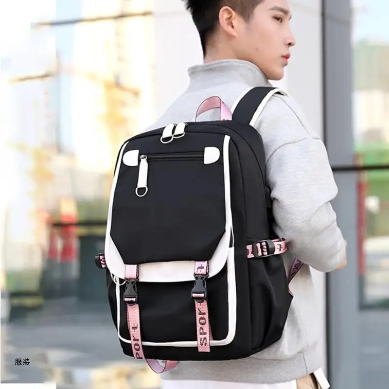 D0UD School Backpack Laptop Backpack USB Port Large Capacity School Bag for Teen Student Multi-Pocket Daypack Bookbag