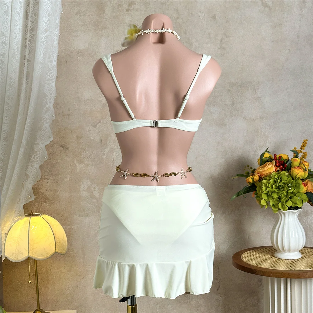 3-teiliges Set mit Rüschenrock, Bügel-Bikini, Damen-Badeanzug, Damen-Bademode, dreiteiliges Bikini-Set, Badebekleidung, Badeanzug, Schwimmbekleidung V7683H – Detail 25