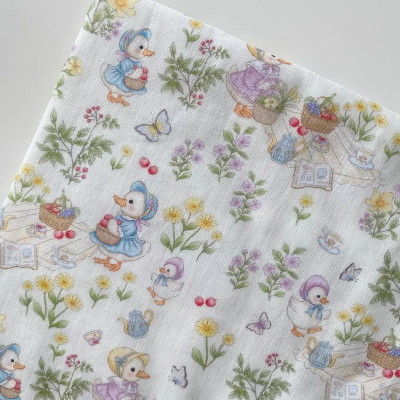 

Pure cotton double-layered fabric featuring cute little duck cartoon print baby bib, bath towel, pajamas and home wear material